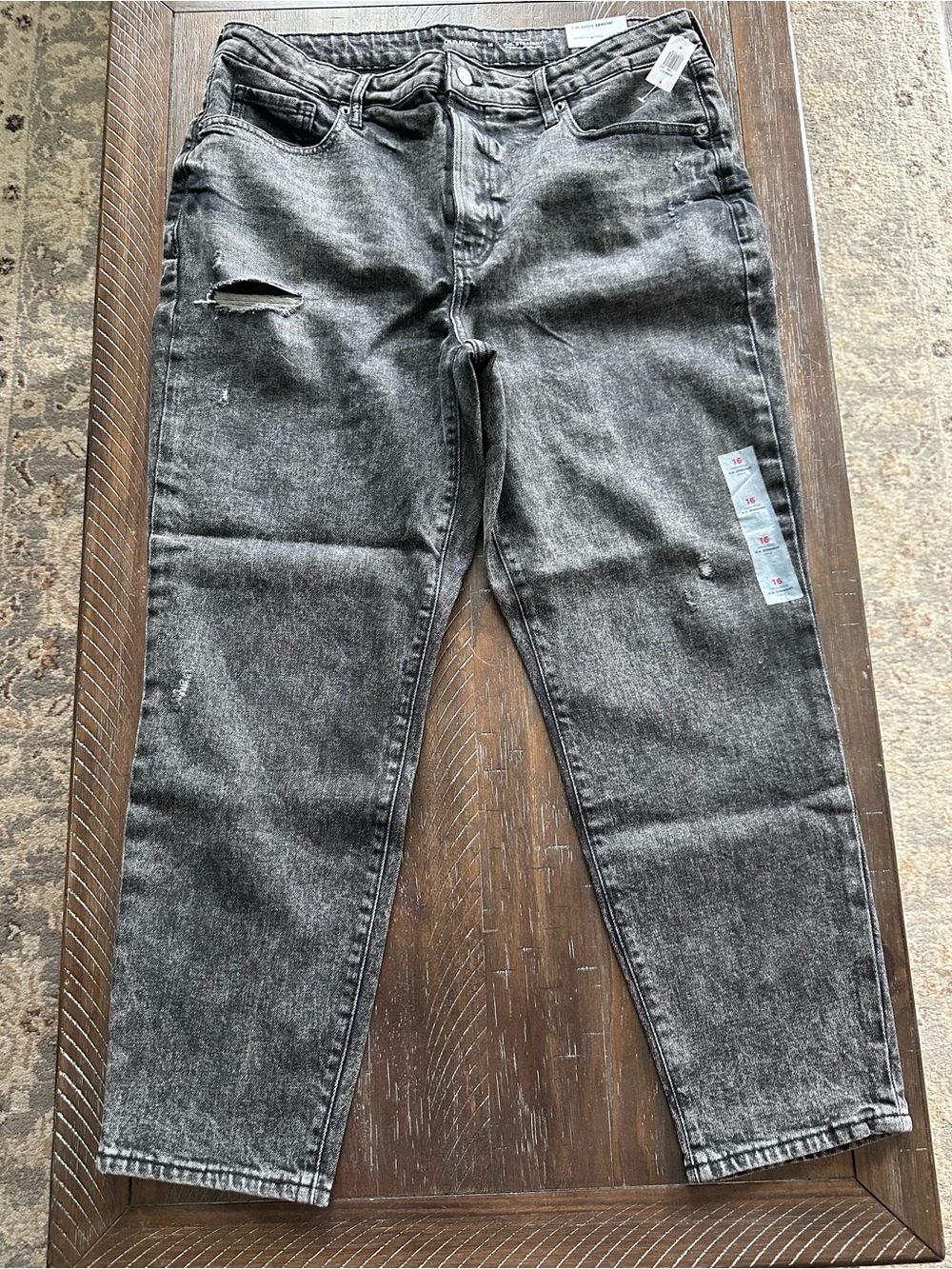 NWT Women's Old Navy OG Straight High Rise Black Washed Distressed Jeans - Sz 16